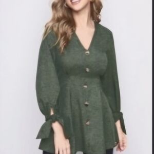 SHEIN Vneck Button Front Knot Sleeve Tunic